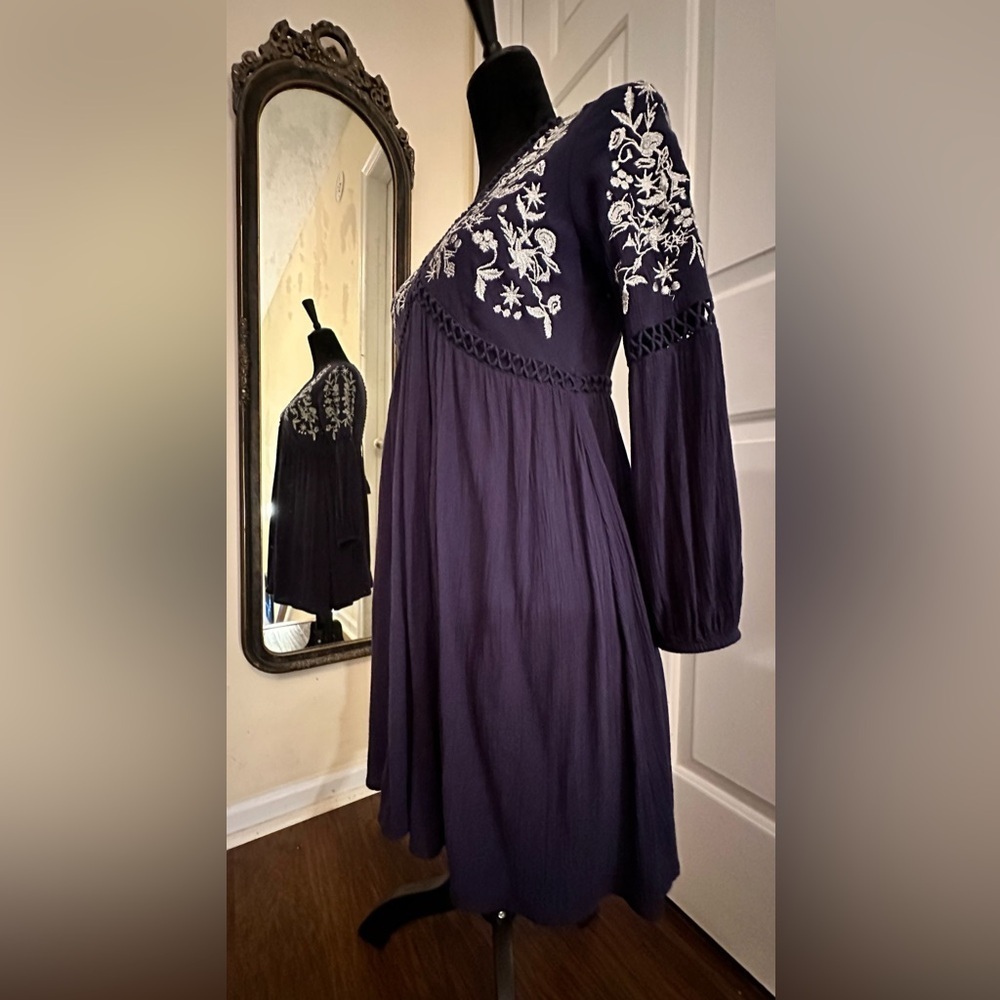 Blue Rain Boho Embroidered Tunic Dress - Picture 3 of 8